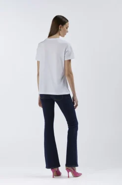 t-shirt con logo cafènoir in strass bianco