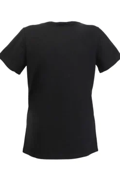 t-shirt con stampa cat noir picafènoiric sul prato nero