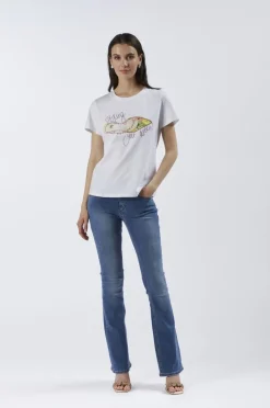 t-shirt con stampa scarpa bianco