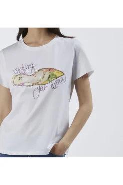 t-shirt con stampa scarpa bianco