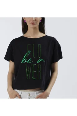 t-shirt cropped a maniche corte "be a flower" nero
