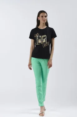 t-shirt girocollo con stampa borsa nero