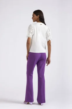 t-shirt in jersey di cotone con sangallo alle maniche bianco