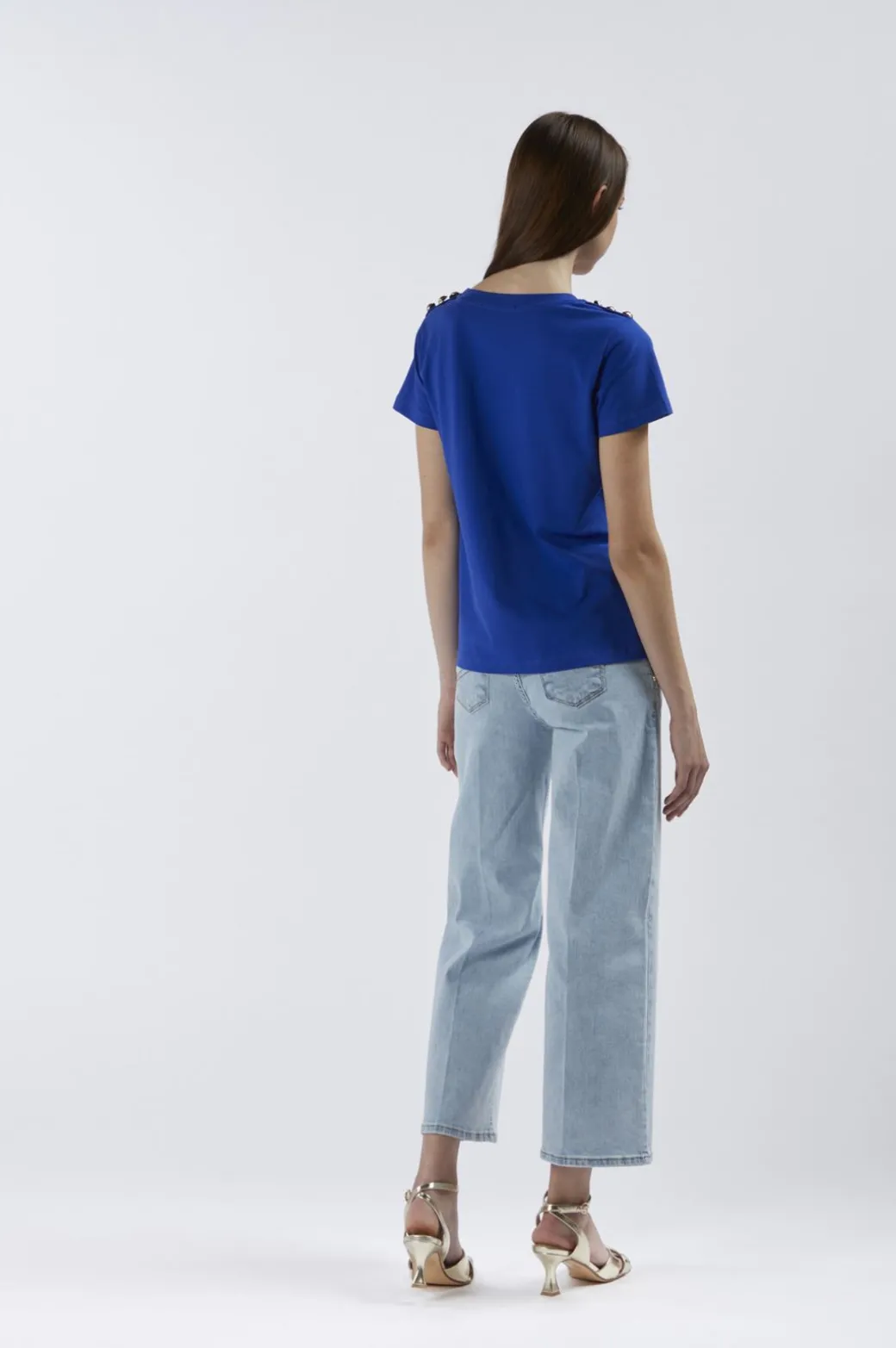 t-shirt manica corta con bottoni e stampa logo royal