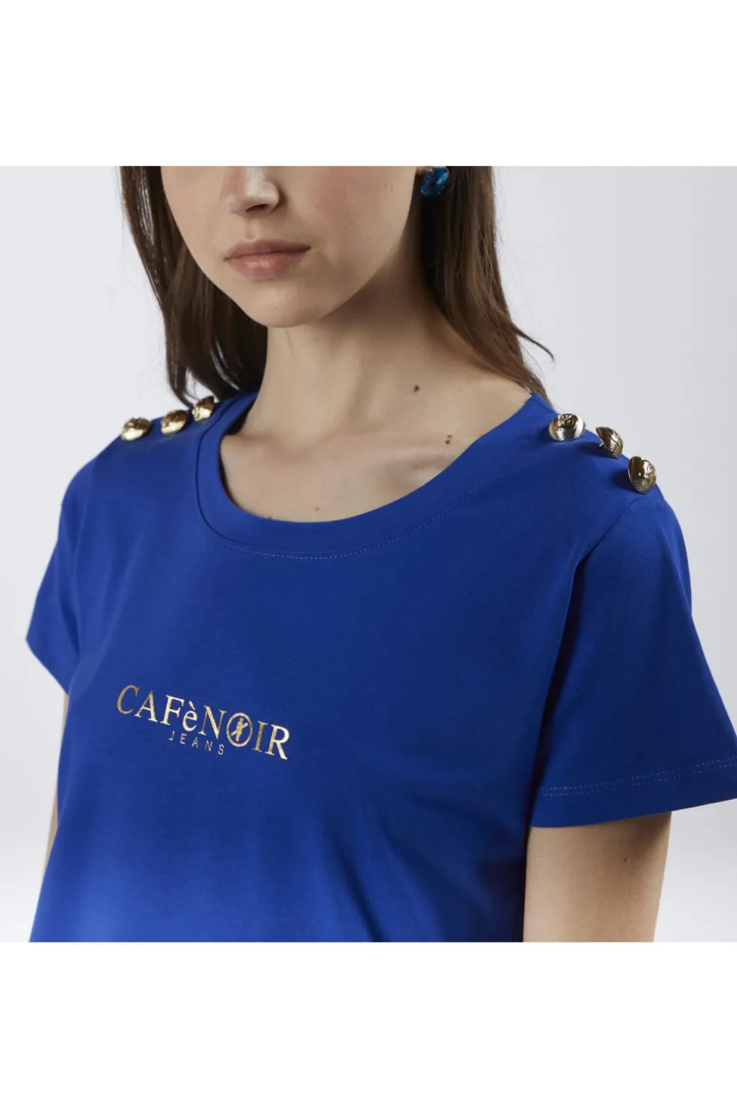 t-shirt manica corta con bottoni e stampa logo royal