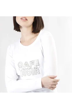 t-shirt manica lunga con logo di stras bianco
