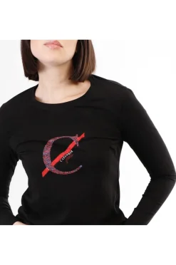 t-shirt manica lunga con logo nero