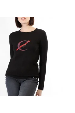 t-shirt manica lunga con logo nero