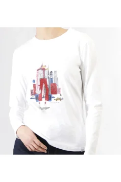 t-shirt manica lunga con stampa new york bianco