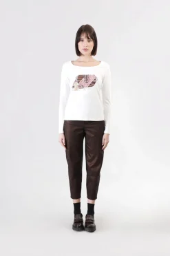 t-shirt manica lunga stampa borsetta bianco