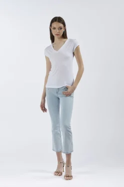 t-shirt scollo a "v" con placchette alle spalle bianco