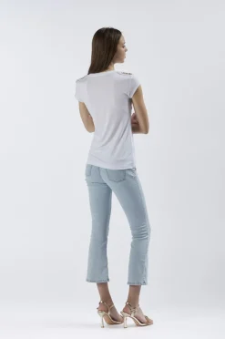 t-shirt scollo a "v" con placchette alle spalle bianco