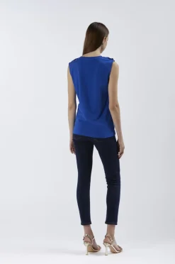 t-shirt smanicata con bottoni e stampa logo royal