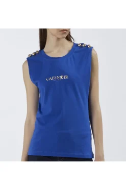 t-shirt smanicata con bottoni e stampa logo royal