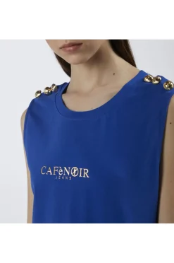 t-shirt smanicata con bottoni e stampa logo royal