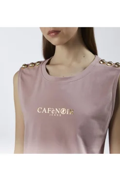 t-shirt smanicata con bottoni e stampa logo cipria