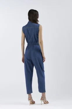 tuta smanicata in chambray blu medio