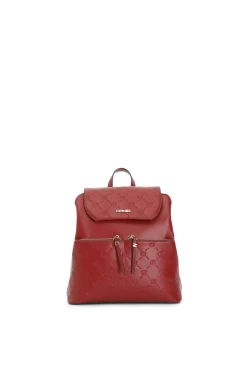 zaino con pattina e tasche con stampa logo embossed all over vino