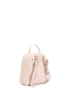 zaino con trapunta a rombi con applicazione di rivetti e logo bicolore cipria