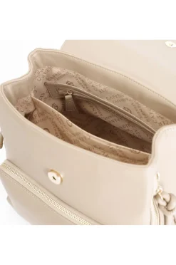 zaino ecopelle con tasca zip round,  tasche laterali con cerniera nocciola