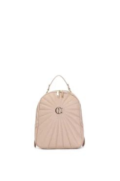 zaino trapuntato con logo in metallo cipria