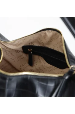 zaino  trapuntato con motivo a rombi e pattina trapuntata con motivo a righe nero